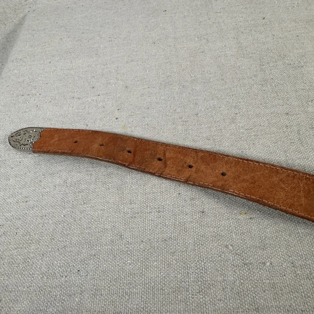 Western Genuine Leather‎ Belt Silver Concho Buckle Tan Brown Women's cowgirl
